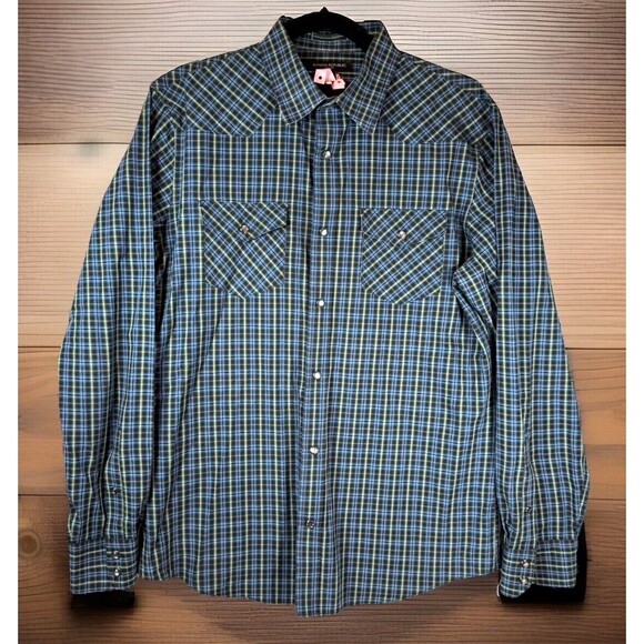 Banana Republic Other - BANANA REPUBLIC Shirt Slim Mens Size Medium‎ Western Pearl Snap Green Blue Rodeo